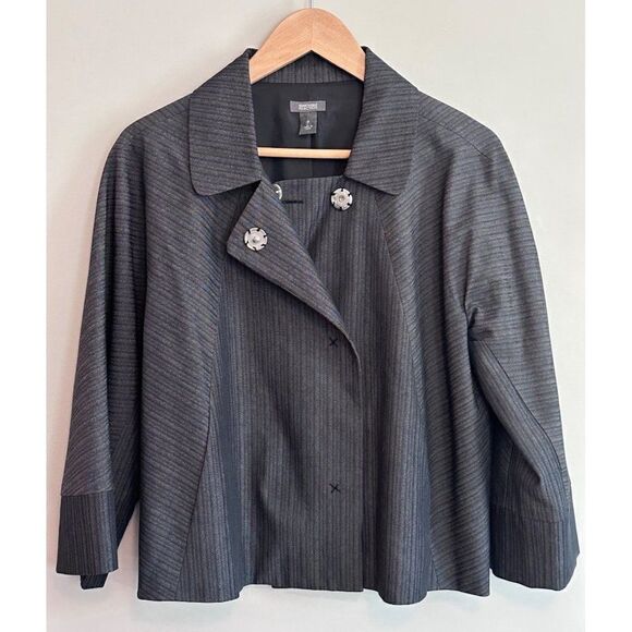 Kenneth Cole Reaction Cropped Swing Blazer Jacket Womens 14 Gray Light Striped - Picture 1 of 9